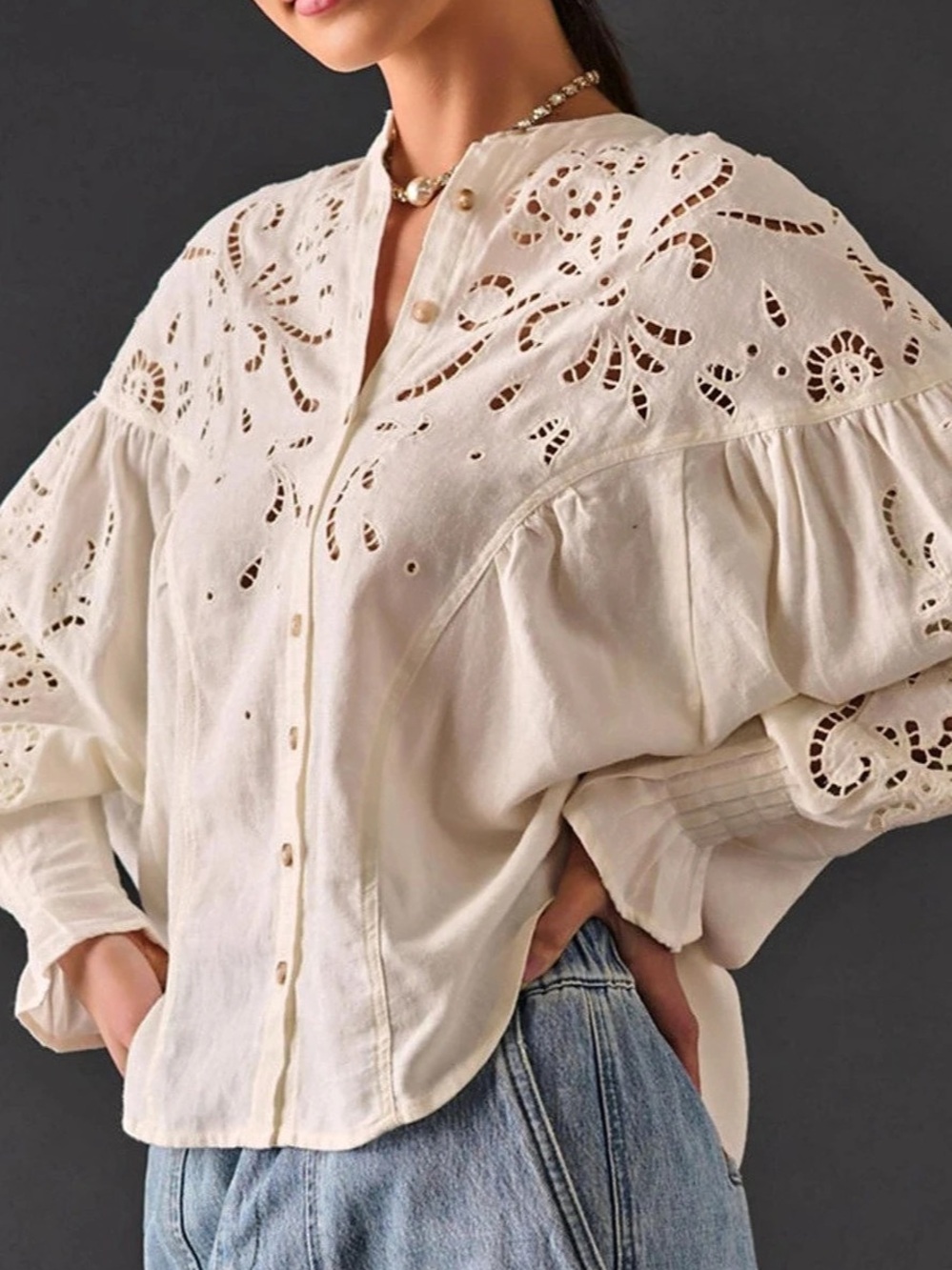Anthropologie Structured Eyelet Buttoned Blouse – Size XS